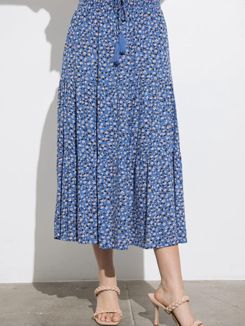 Zara blue outlet floral midi skirt