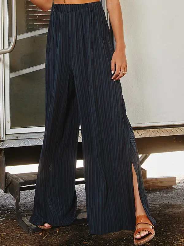 Navy striped wide leg pants online