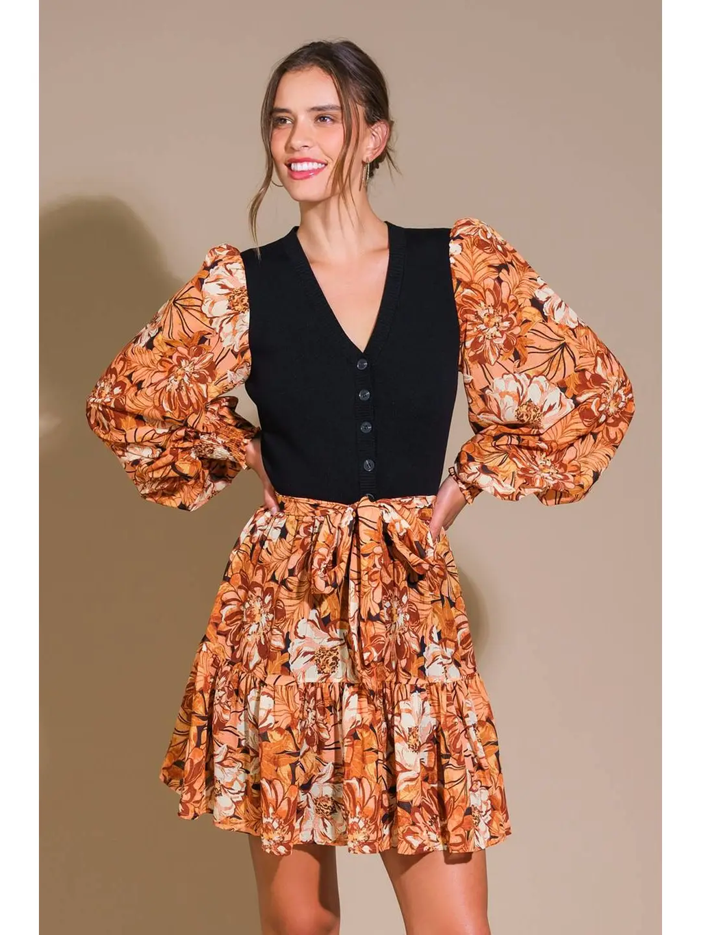 orange sweater dress Orange Floral Sweater Dress – All There Boutique
