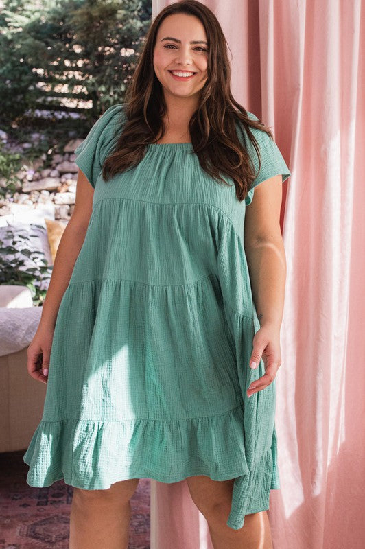 green short sleeve tiered babydoll dress All There Boutique green short sleeve tiered babydoll dress All There Boutique