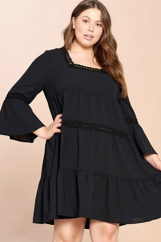 knee length dresses for ladies black lace long sleeve baby doll dress – All There Boutique