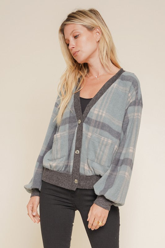 Grey hot sale plaid cardigan