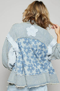 POL Blue Glitter Flower Denim Shacket