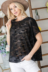 Black Mesh Leopard Trim Top