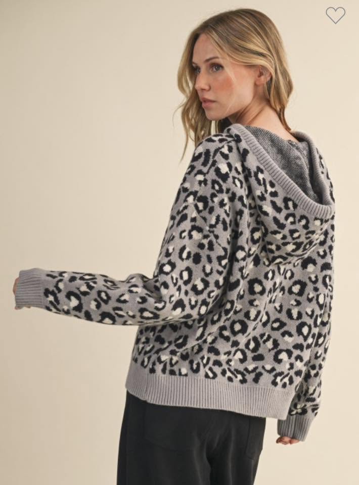 Grey Leopard Hooded Sweater