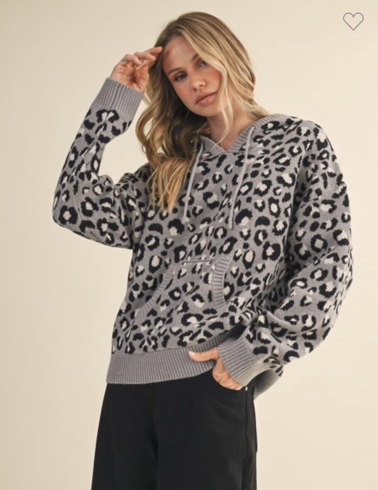 Grey Leopard Hooded Sweater