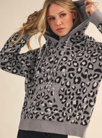 Grey Leopard Hooded Sweater