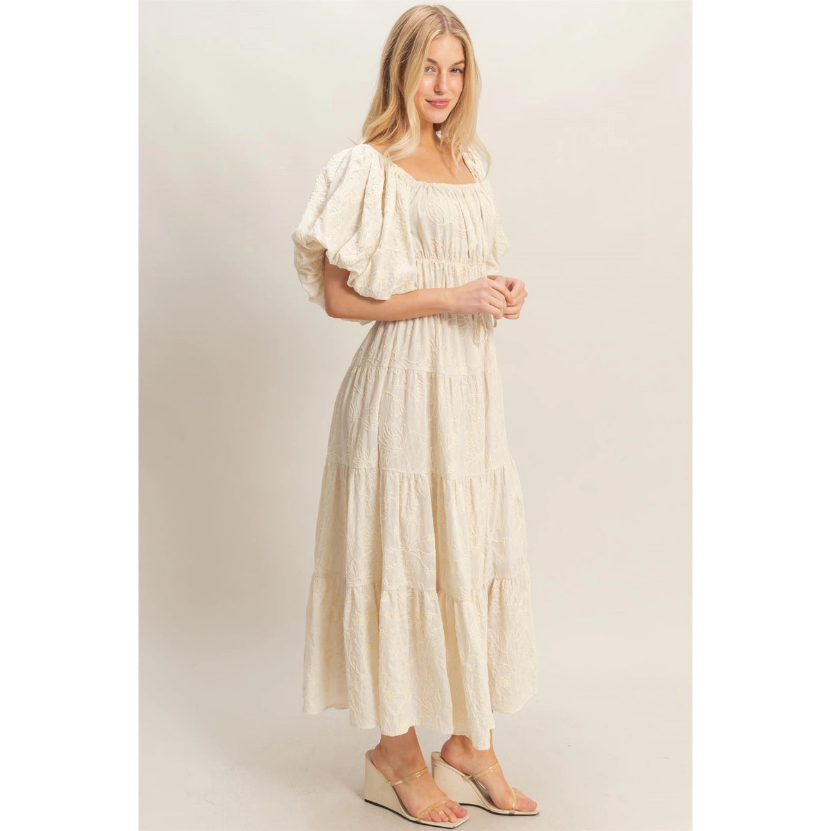 Floral Puff Sleeve Midi Dress