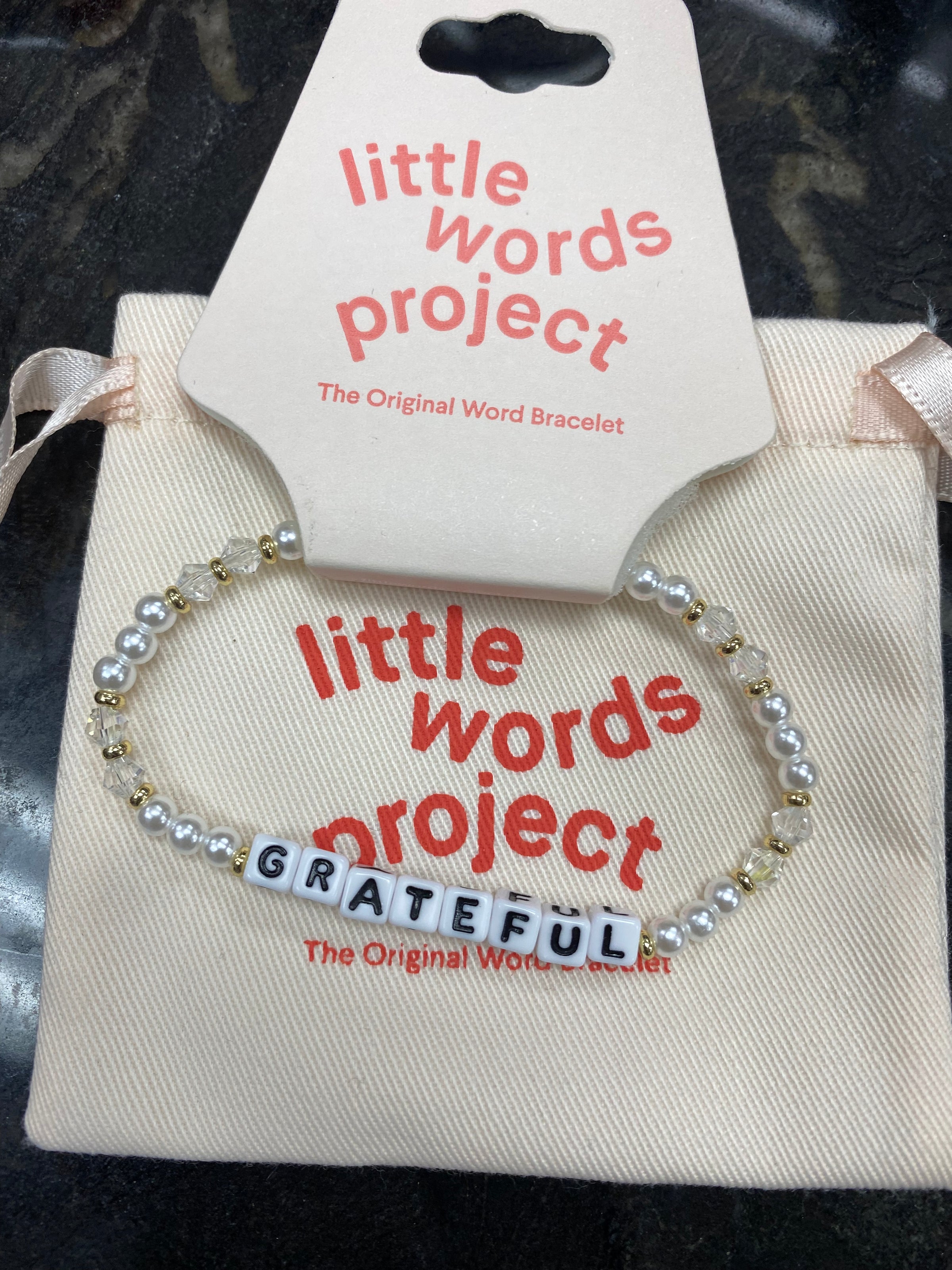 Little Words Project Grateful Bracelet with Gift Pouch