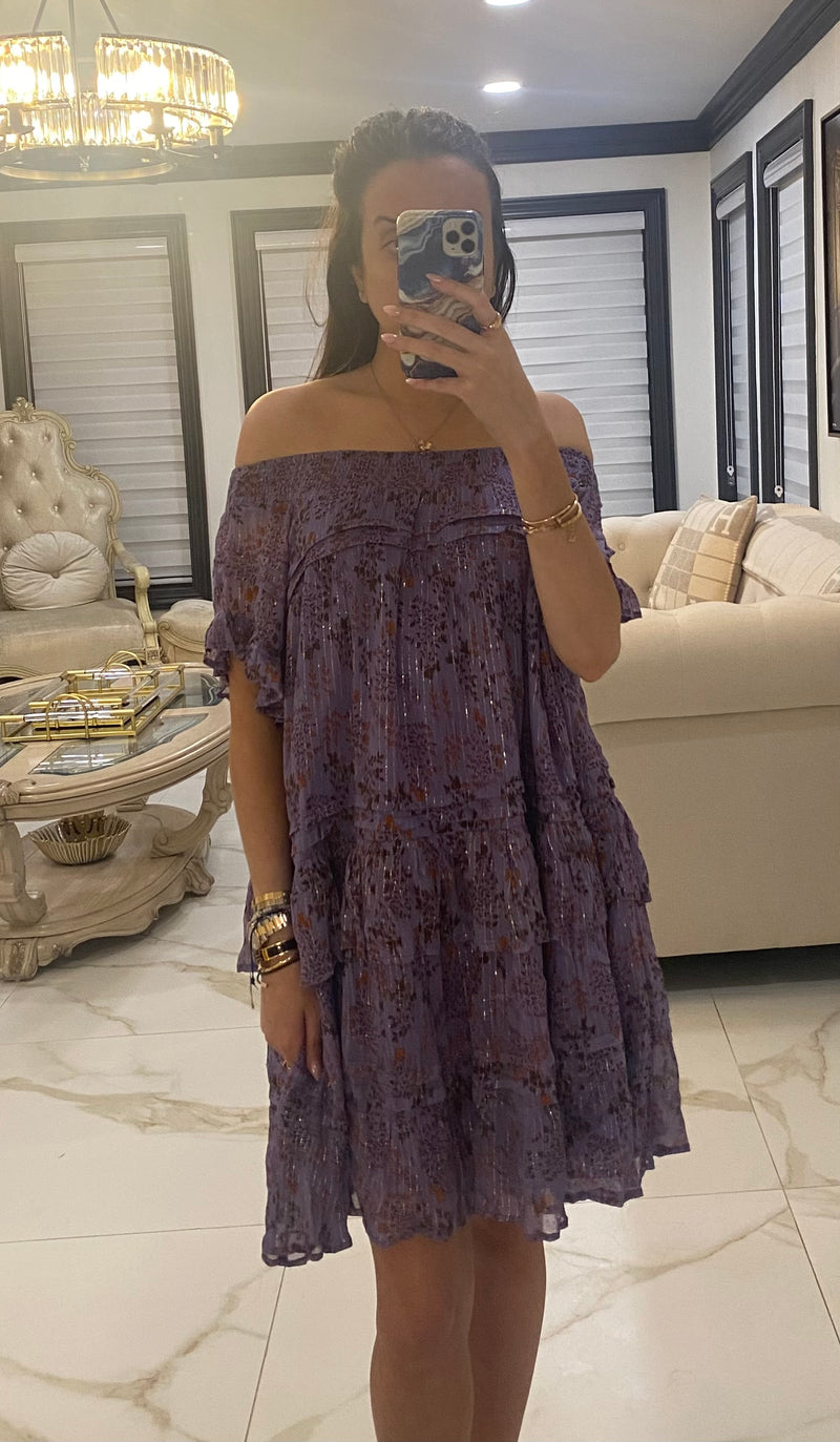 Purple floral off the shoulder dress