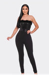 Sequin Feather Strapless Jumpsuit