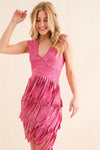 Pink fringe metallic dress