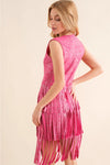 Pink fringe metallic dress