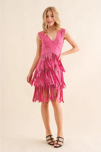 Pink fringe metallic dress