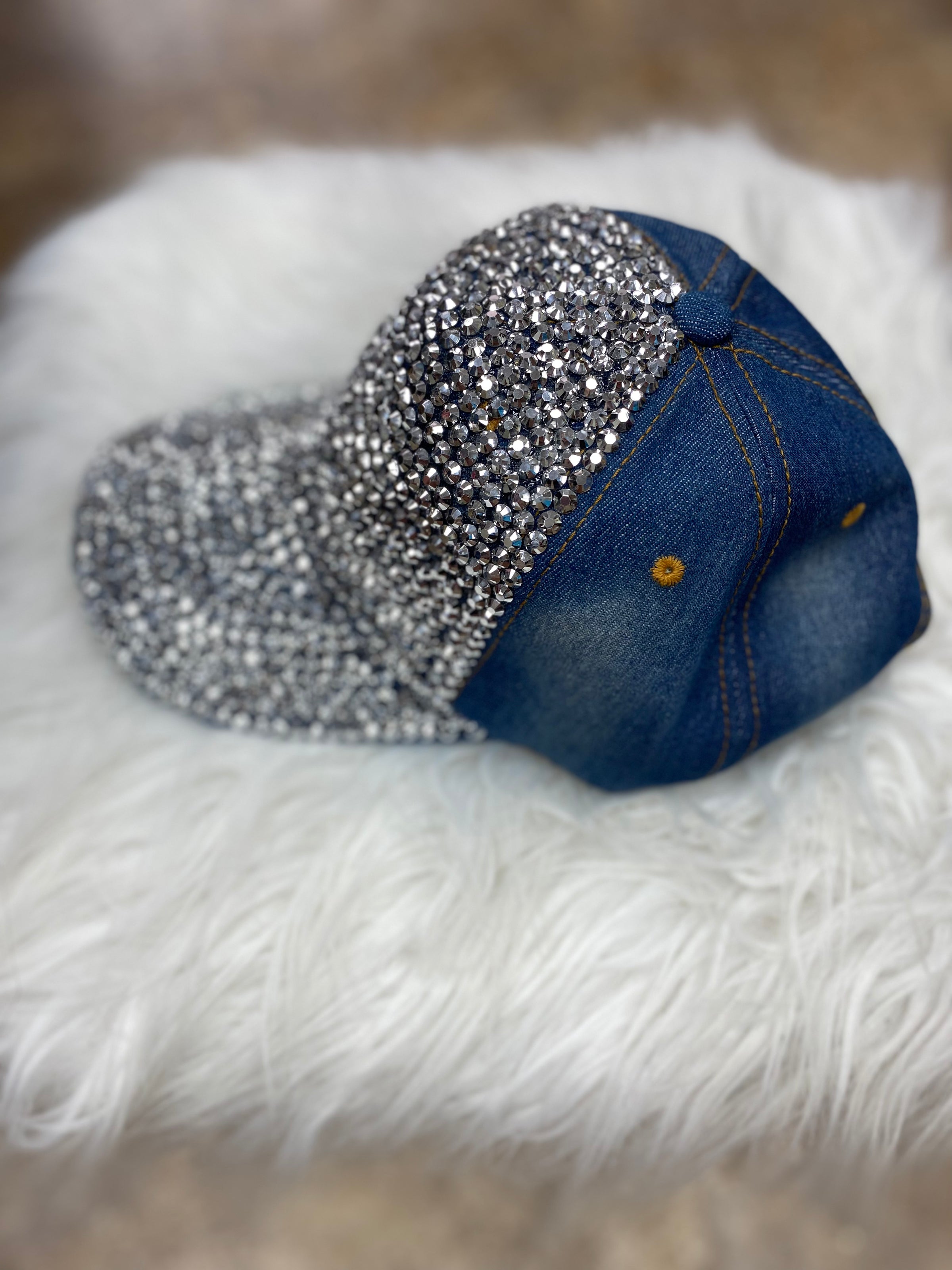 Denim Rhinestone Trucker Hat