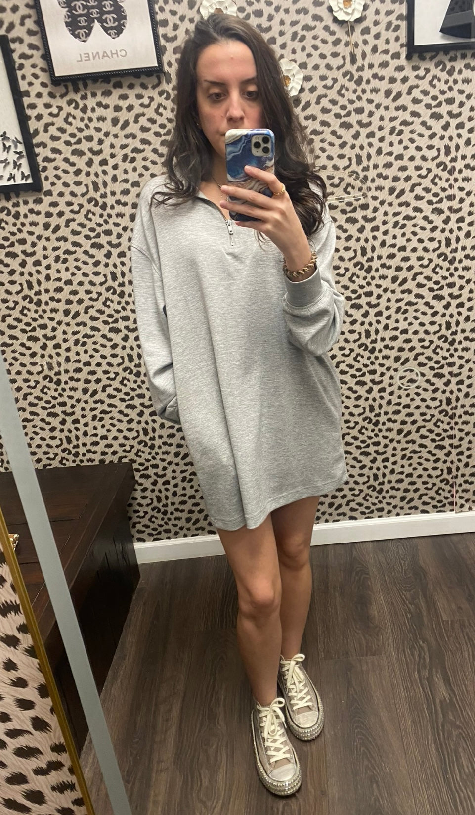 Grey Scuba Zip Minidress