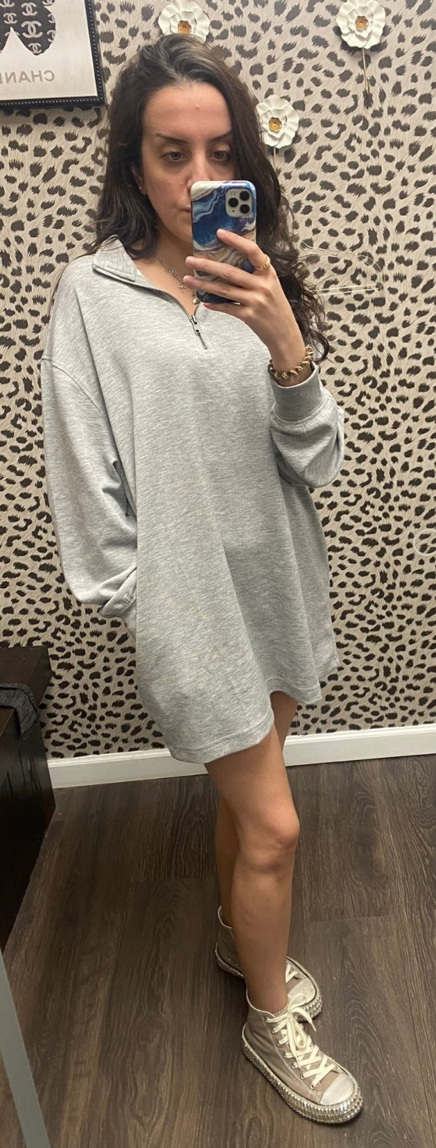 Grey Scuba Zip Minidress