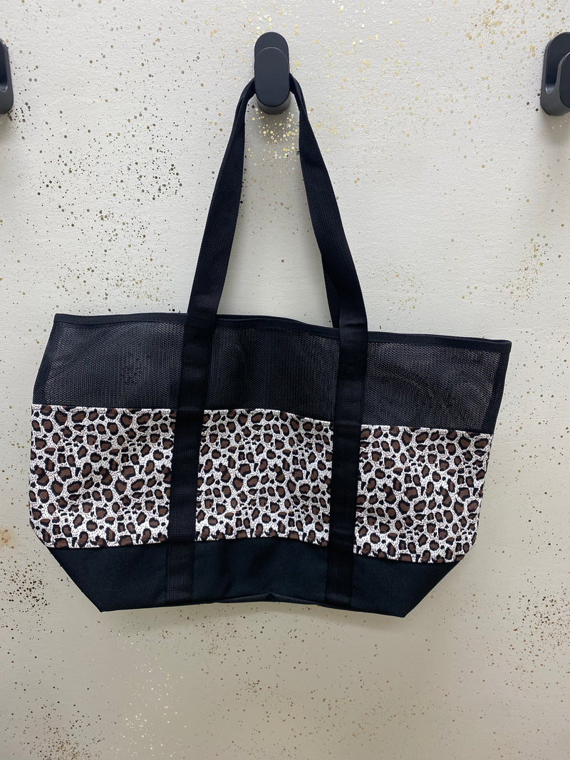 White Mesh Leopard Tote