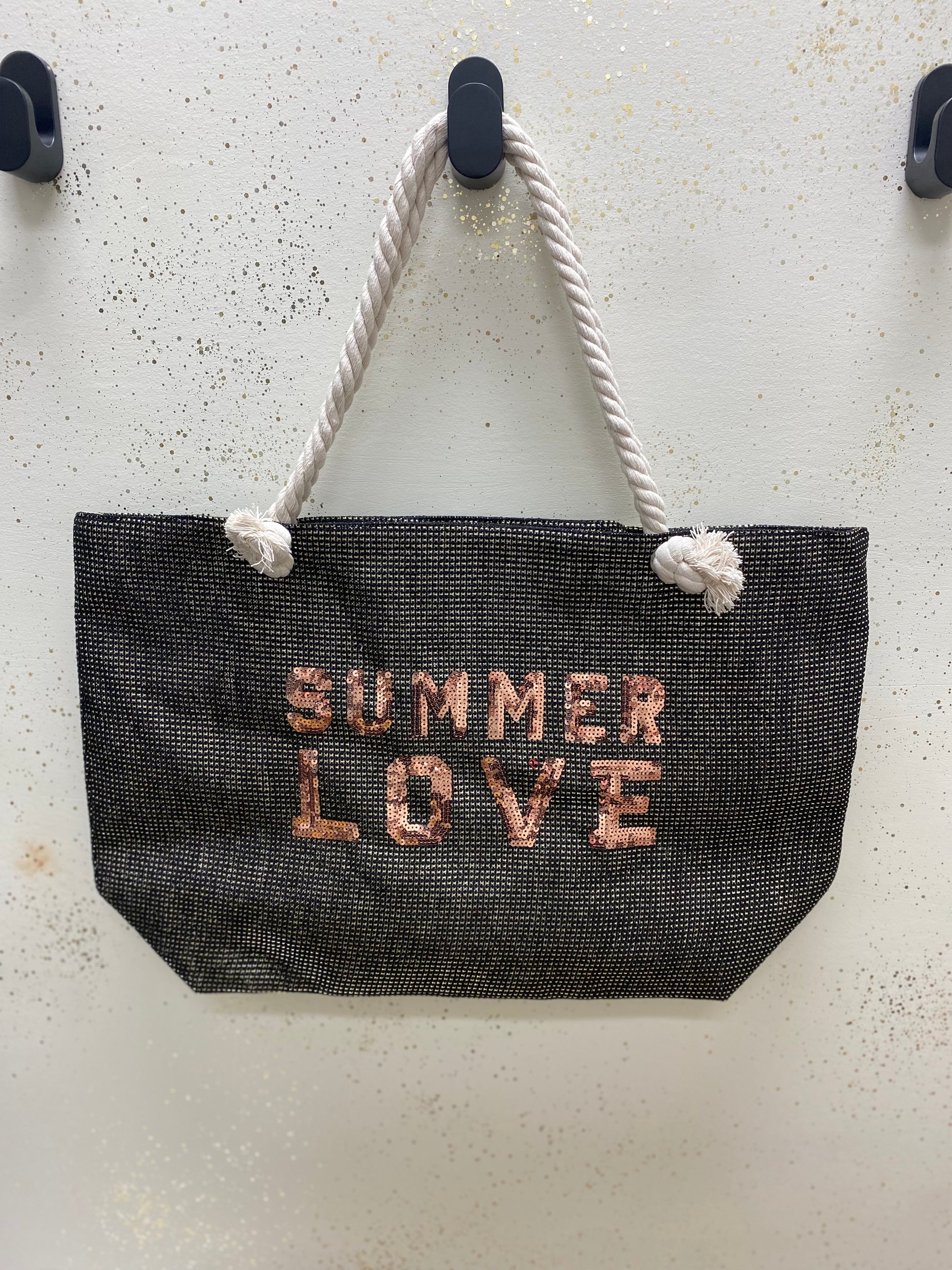 Black Glitter Summer Love Tote