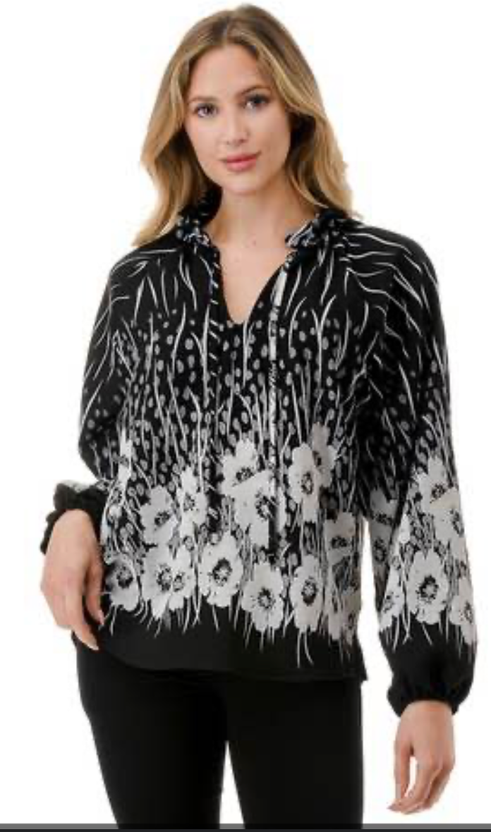 Black White Flower Long Sleeve