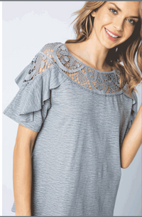 Grey Crochet Trim T Shirt