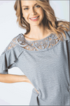 Grey Crochet Trim T Shirt