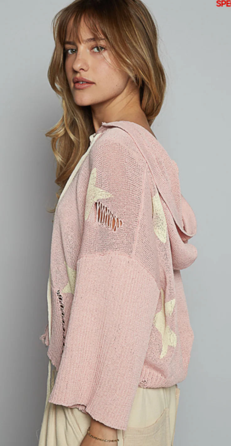 POL Distressed Star Sweater Pink