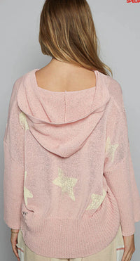POL Distressed Star Sweater Pink