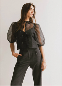 Black Sheer Puff Sleeve