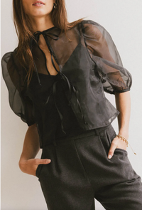Black Sheer Puff Sleeve