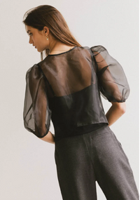 Black Sheer Puff Sleeve
