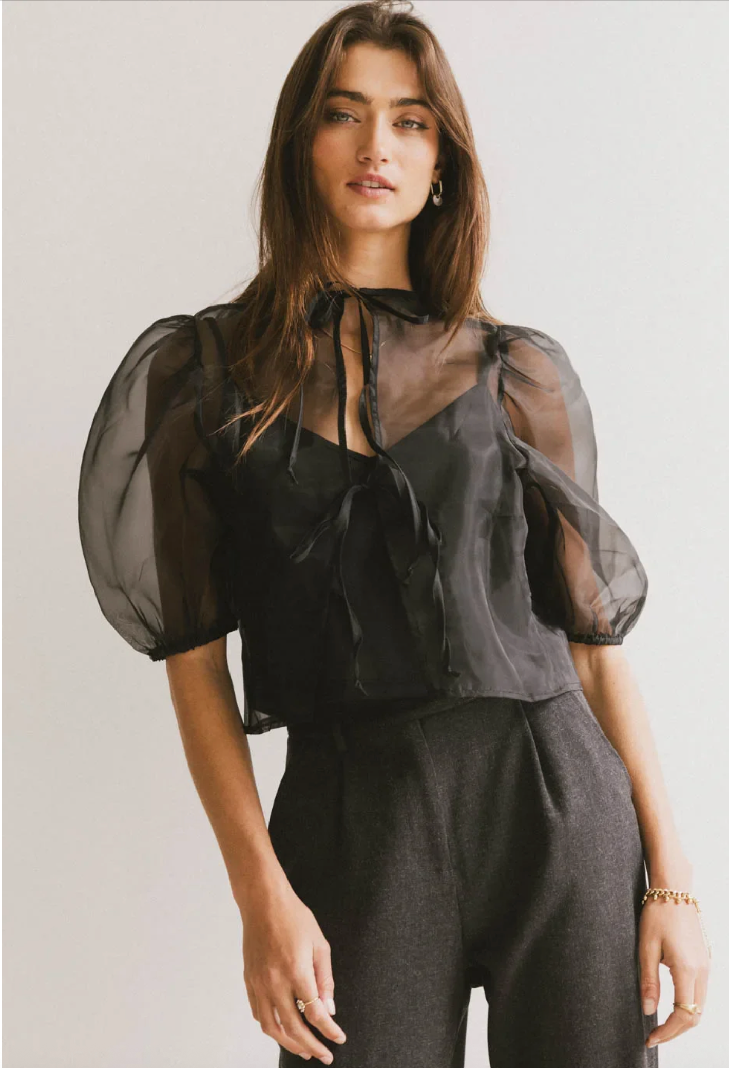 Black Sheer Puff Sleeve