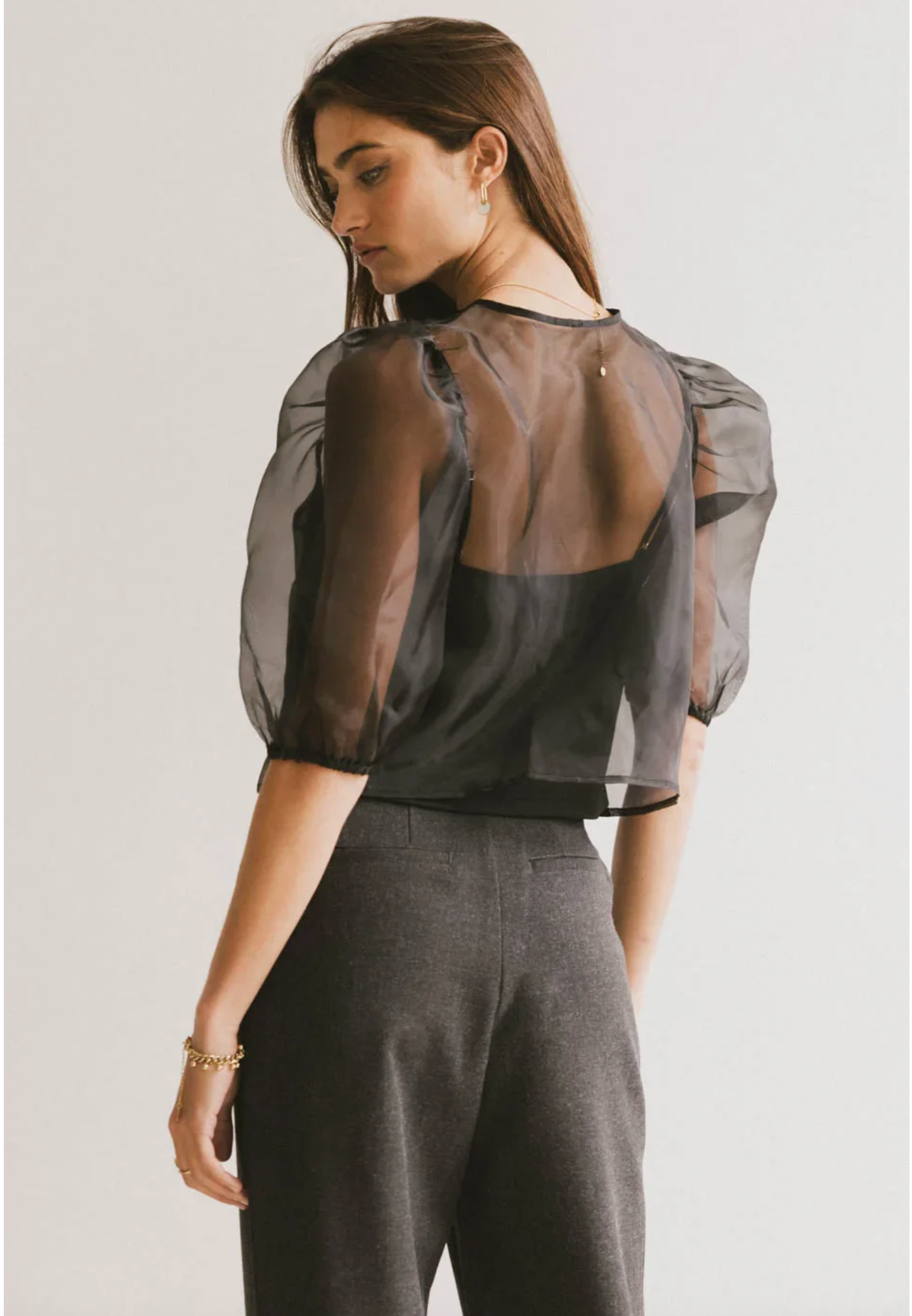 Black Sheer Puff Sleeve