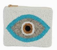 White Evil Eye Beaded Coin Purse