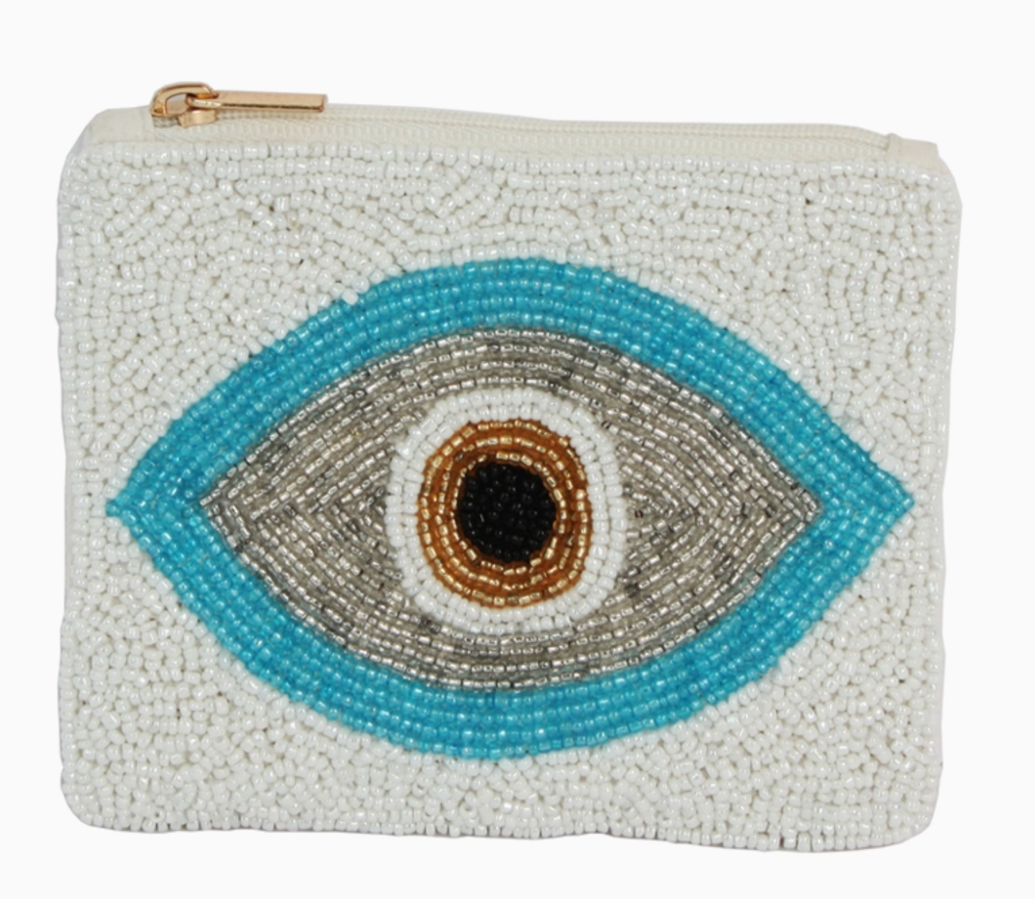 White Evil Eye Beaded Coin Purse