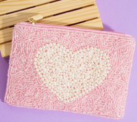 Pink Heart Beaded Coin Purse