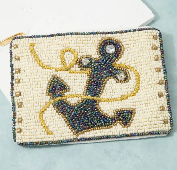 Anchor Beaded Coin Purse