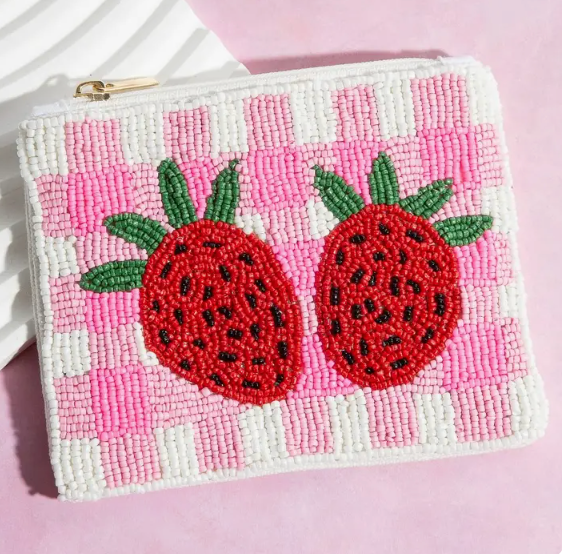 Strawberry Beaded Coin Purse