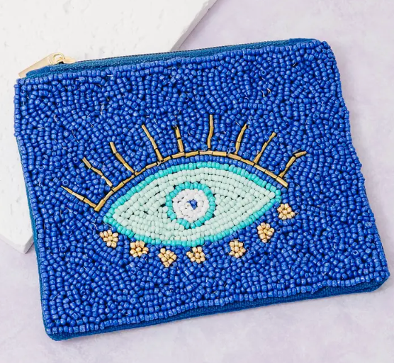 Blue Evil Eye Beaded Coin Purse