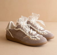 Dark Gray Lace Trimmed Sneakers with Charms