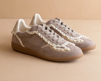 Dark Gray Lace Trimmed Sneakers with Charms