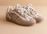 Dark Gray Lace Trimmed Sneakers with Charms