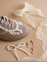 Dark Gray Lace Trimmed Sneakers with Charms