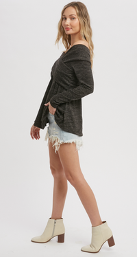 Charcoal Knit Crossover Off the Shoulder Top