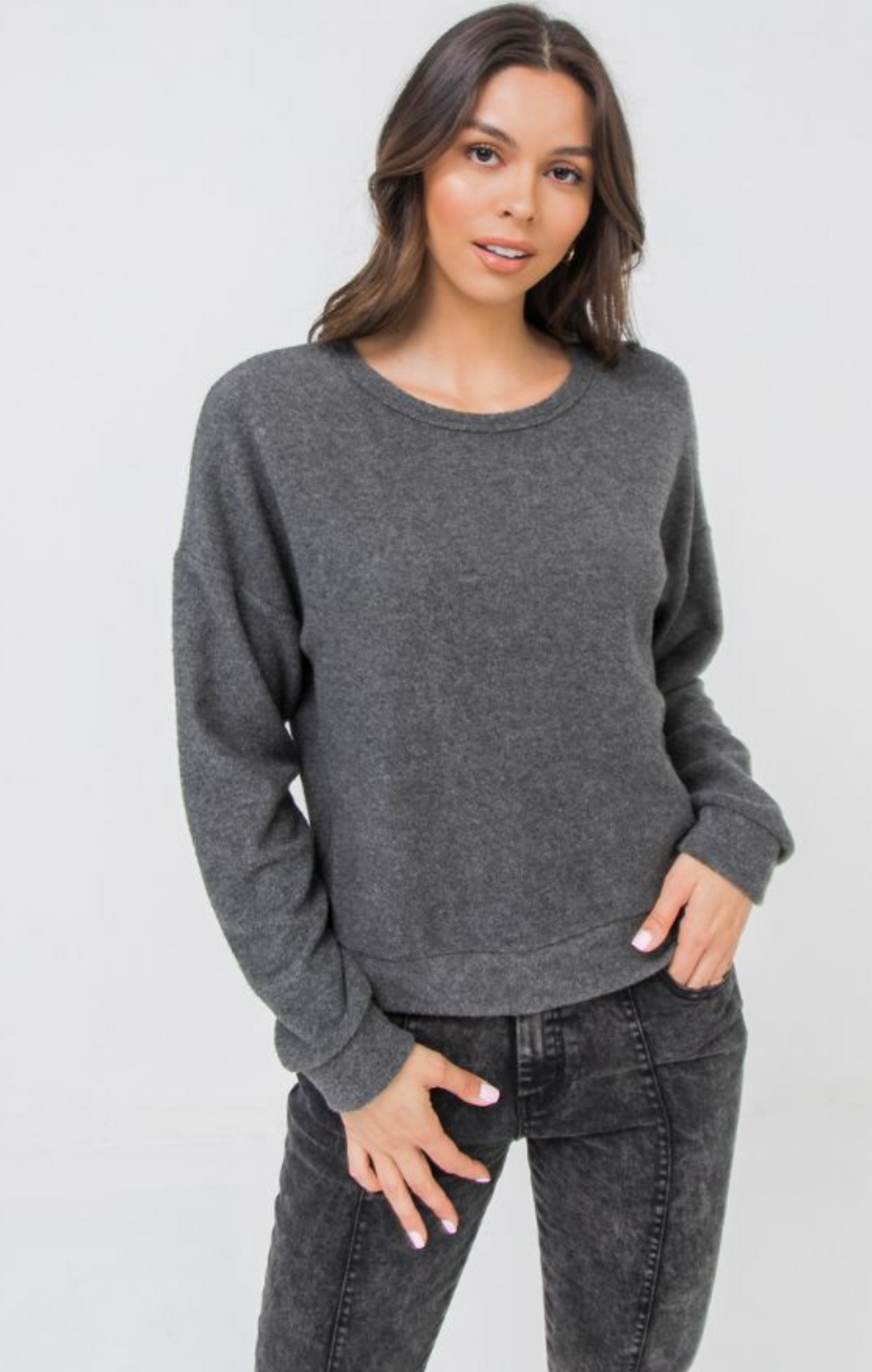 Charcoal Knit Long Sleeve Top