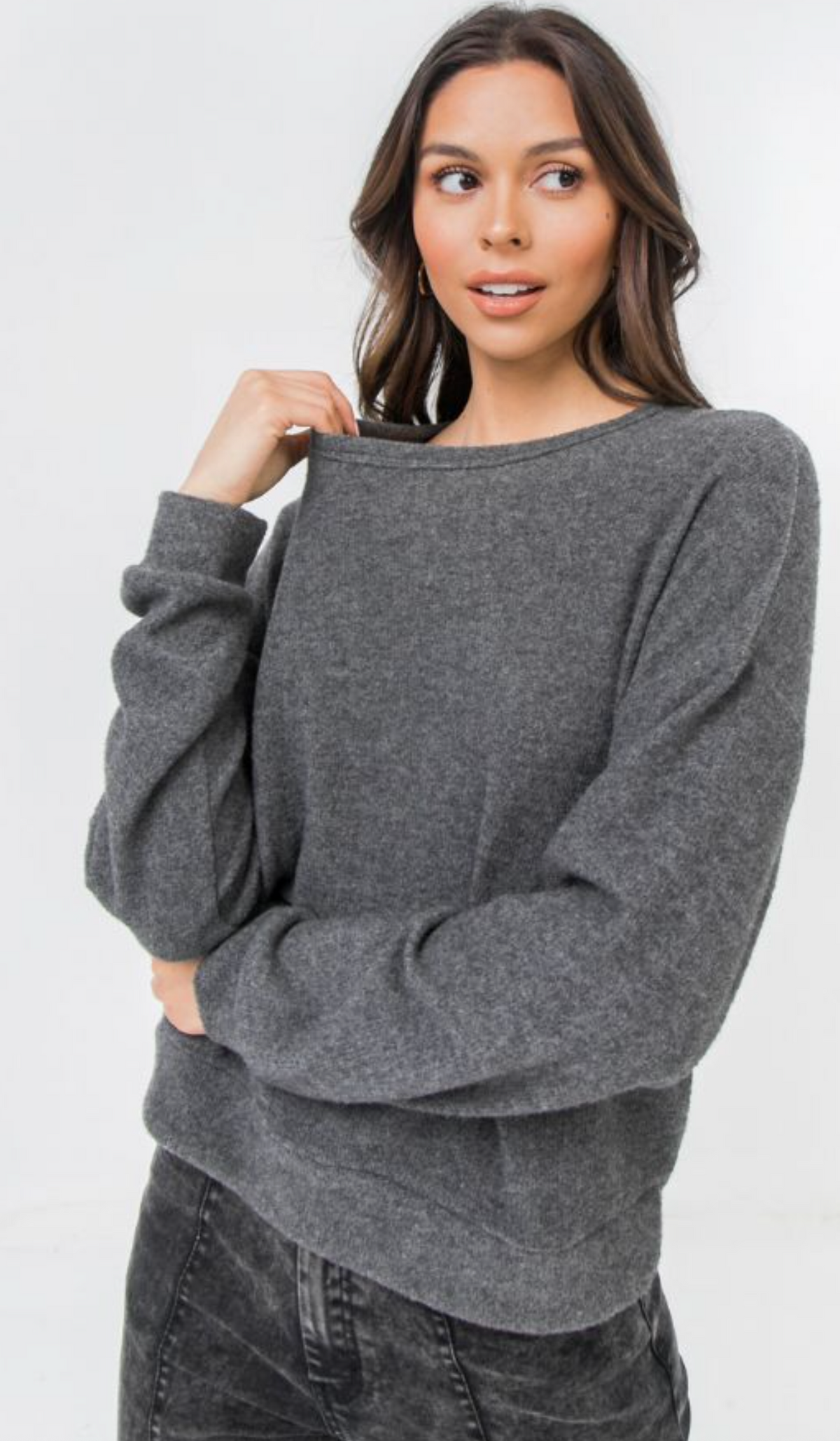 Charcoal Knit Long Sleeve Top