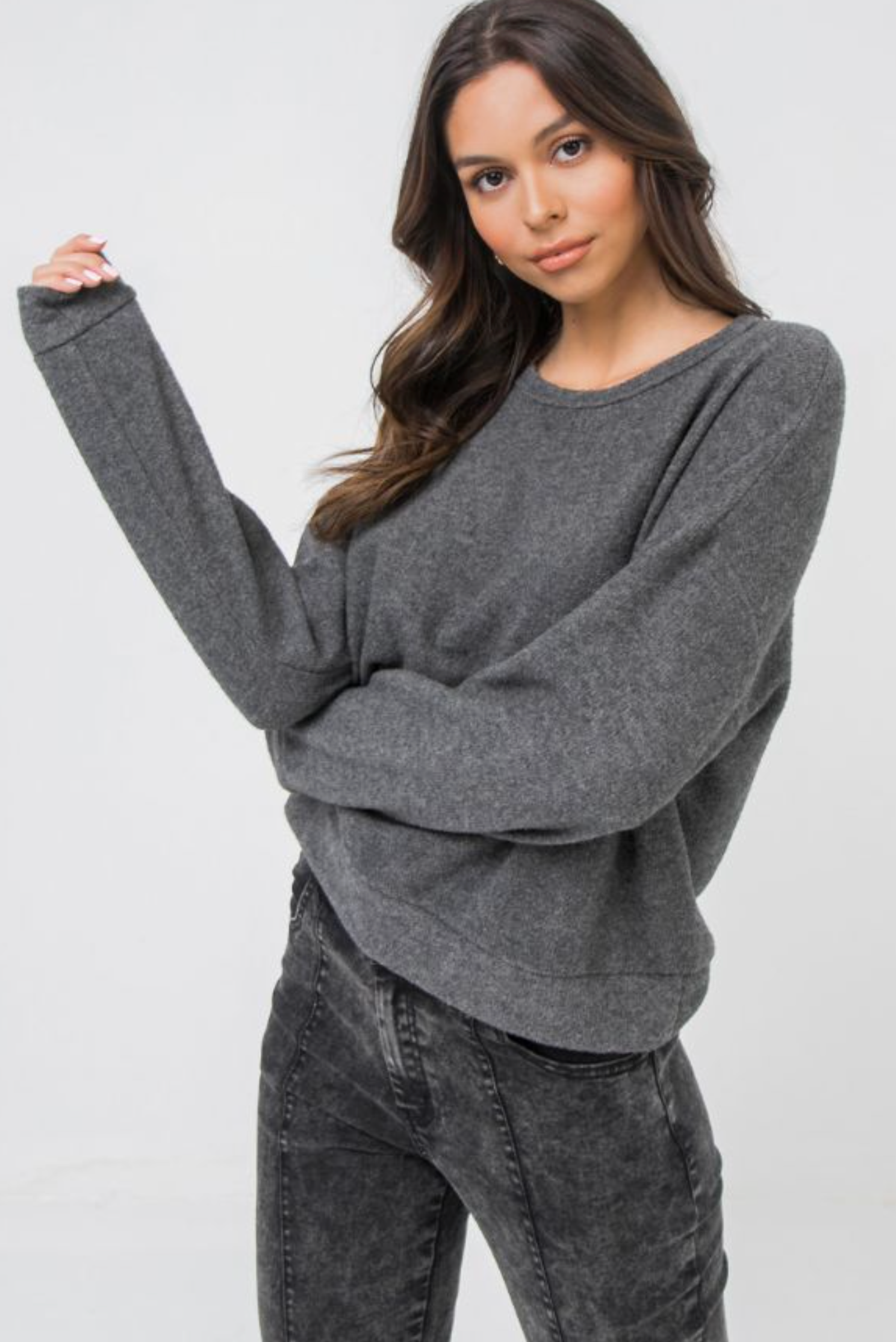 Charcoal Knit Long Sleeve Top