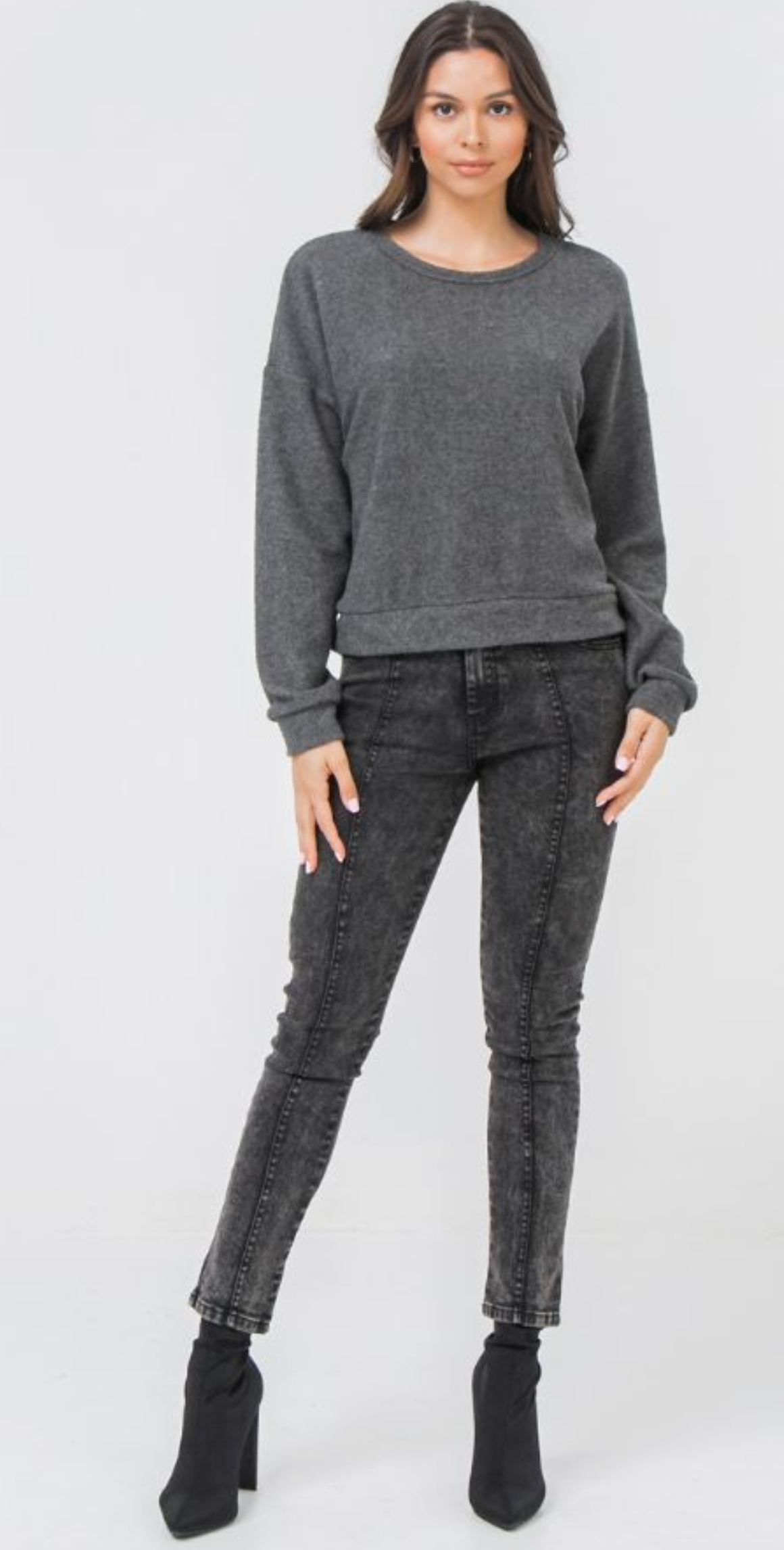 Charcoal Knit Long Sleeve Top