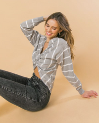 Gray Striped Reversible Sweater Top
