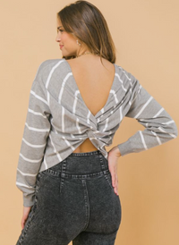 Gray Striped Reversible Sweater Top